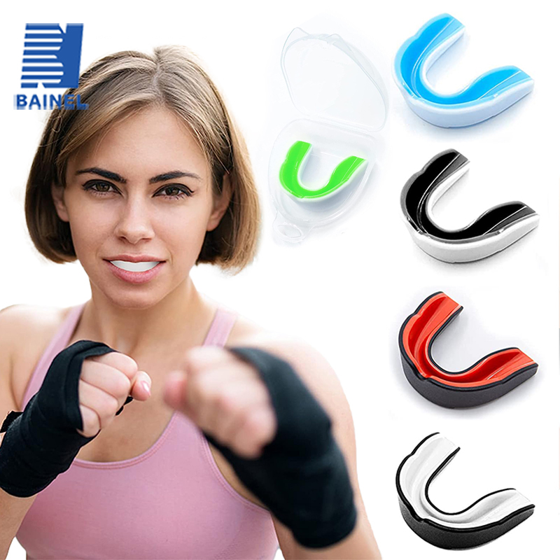 Protector bucal deportivo de dos tonos EVA para adultos, para fútbol, artes marciales, lucha, absorción de impactos, suave, inodoro, cómodo, equipo de protección