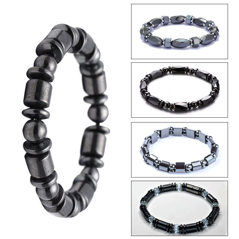 gallstone Magnetic Magnet Simple Beaded Elastic Bracelet Black Beads Magnetic Therapy Hand Jewelry_voghion.com