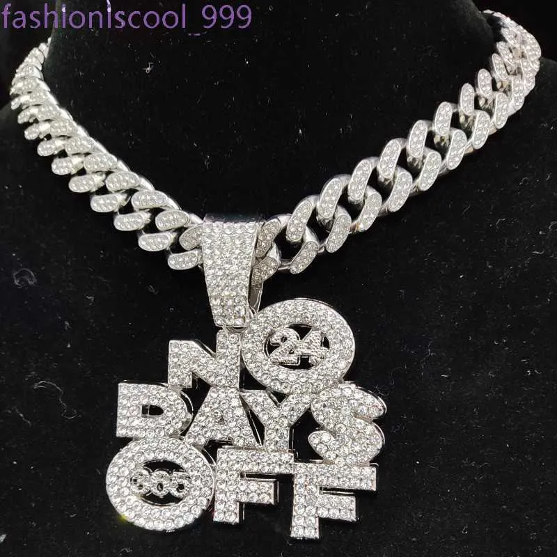 Menn Kvinner Hiphop NO DAYS OFF Anheng Halskjede med 13mm Cubansk Kjede Hiphop Iced Out Bling Halskjeder Mote Sjarm_voghion.com