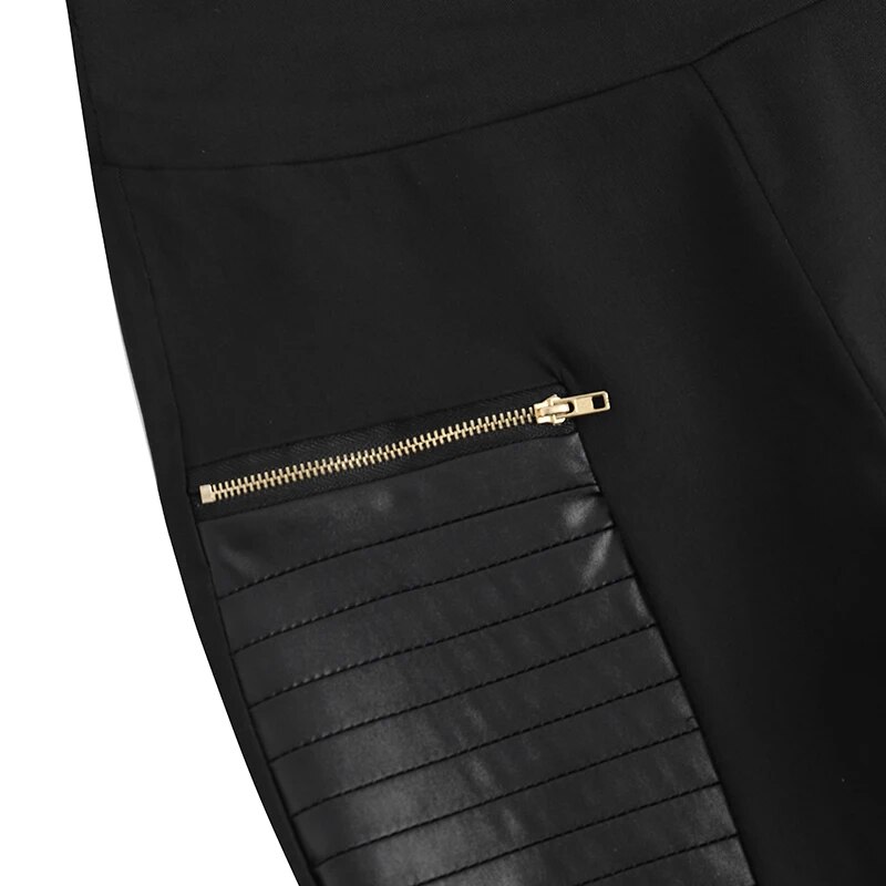 PLUS SIZE Dammen Skinny Leggings ZANZEA Moud PU Lieder 2023 Fréijoer Hierscht Patchwork Elastesch Hosen Casual Solid Reißverschluss_voghion.com