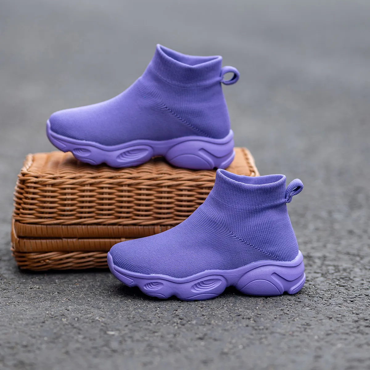 Baskets montantes en tricot pour enfants, chaussures de sport décontractées pour garçons et filles, chaussures de tennis_voghion.com