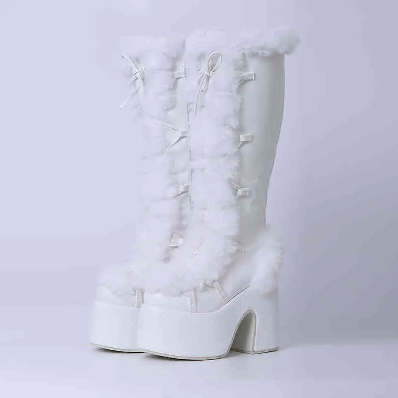 Lapolaka 2022 Fashion Waterproof Platform Heel Knee High Boots Lace Keep Warm The Winter Goth Punk Women Shoes T220915_voghion.com