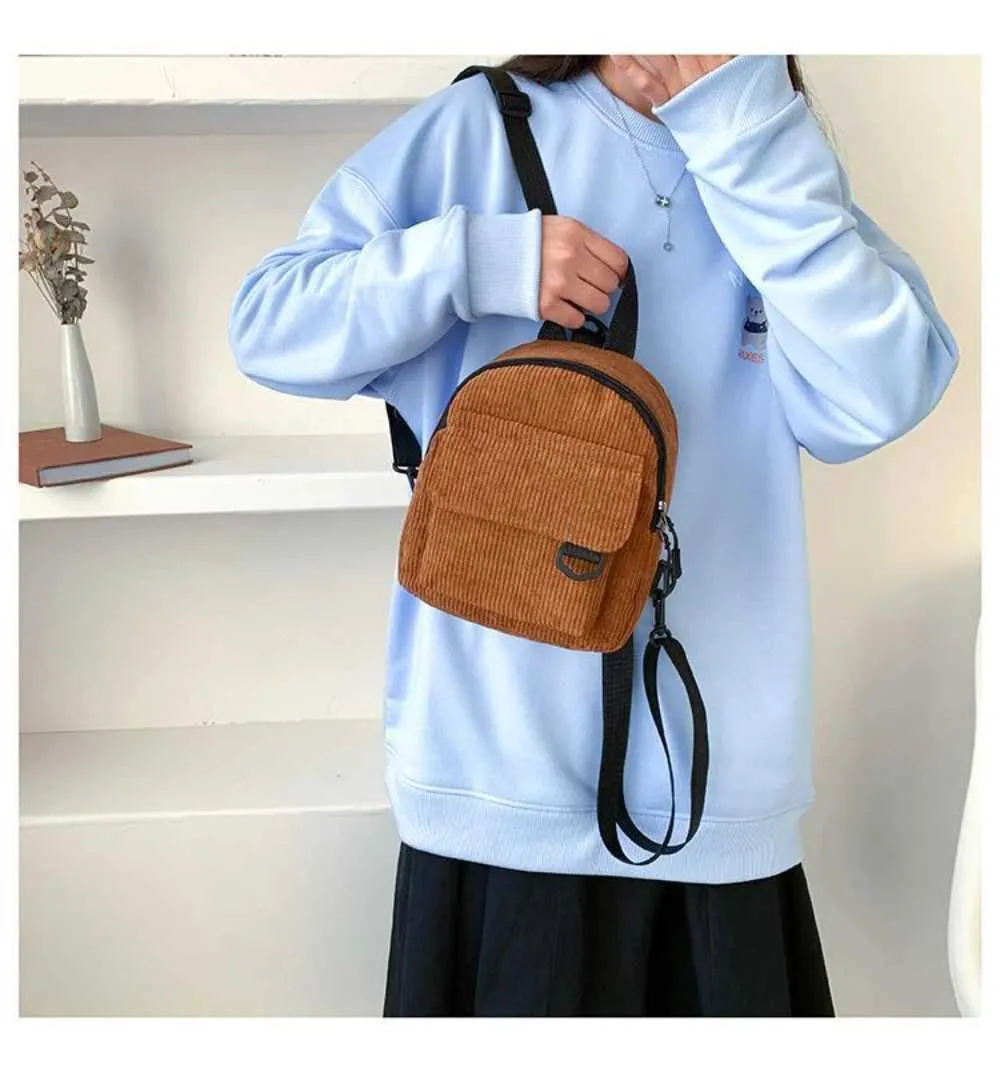 Kleiner Damen Mini Rucksack Aus Kord Für Freizeit Und Reisen_voghion.com