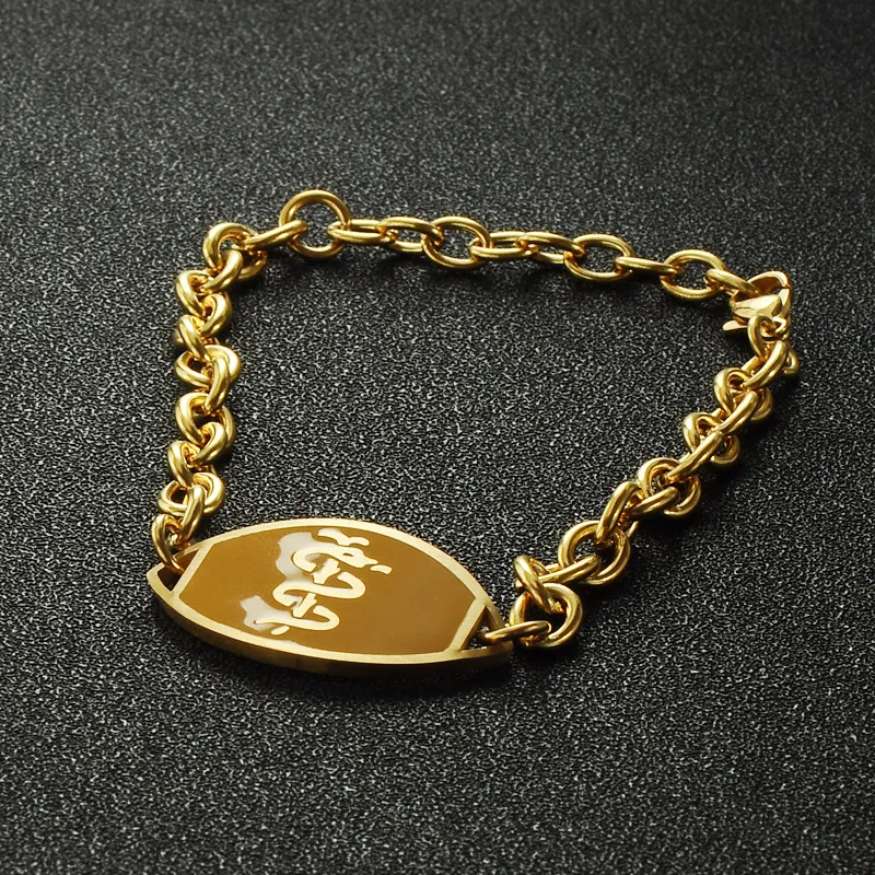 Bracelets à maillons personnalisés en acier inoxydable pour hommes et femmes avec marque médicale en or_voghion.com