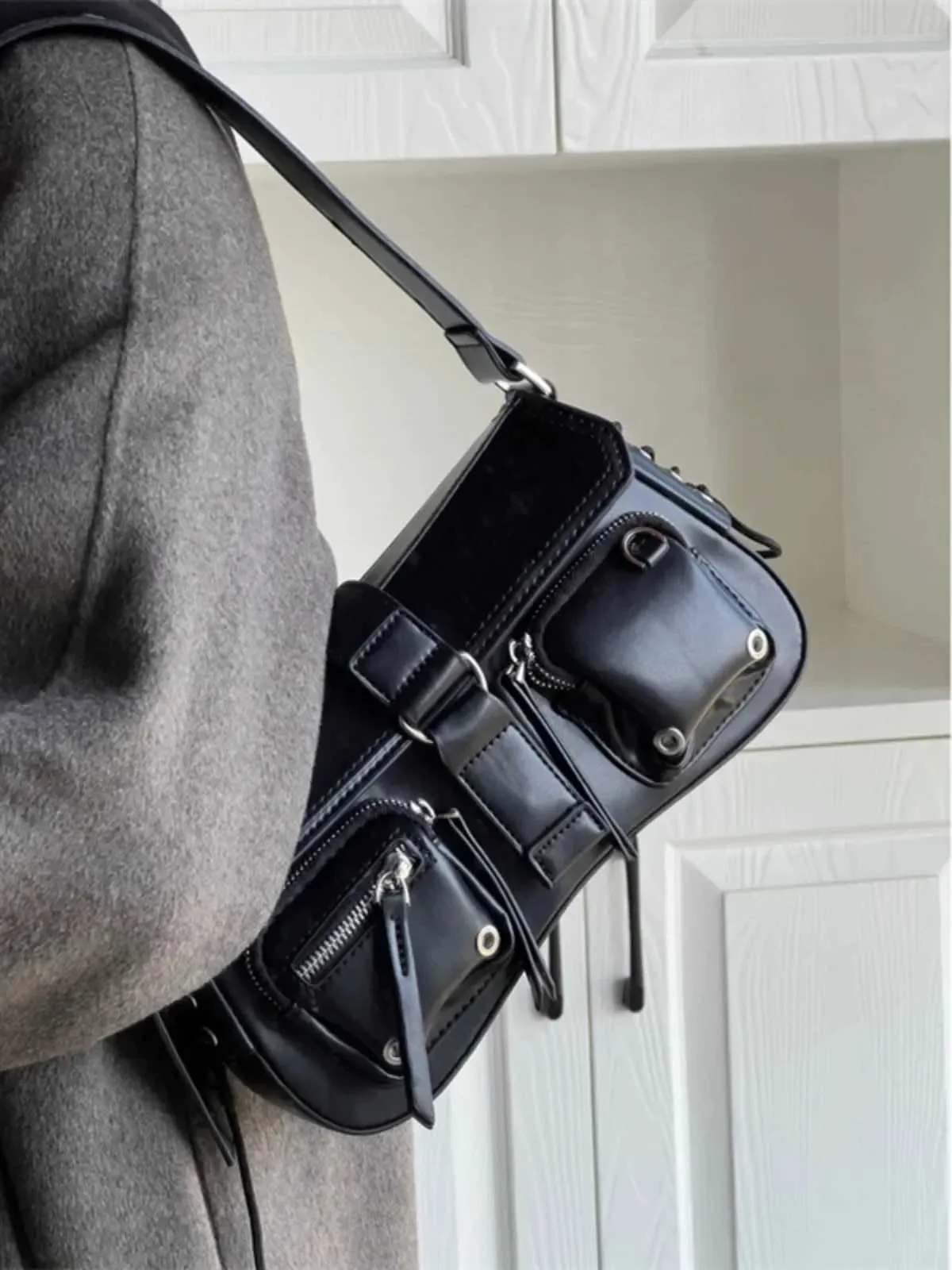 Y2K Koreanische Frauen Haruku Vintage Gothic Schwarze Handtasche Ästhetische Elegante Punk Geldbörse Handtasche Schulter Trend Tote_voghion.com