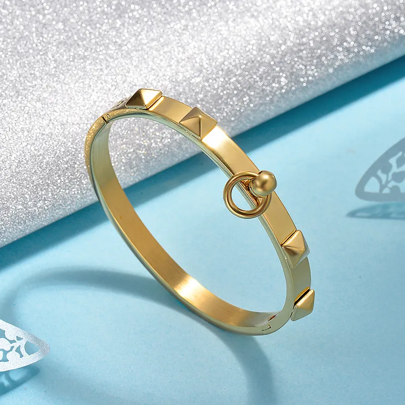 Bangle Simple Rivet Bracelet For Women Ladies Elegant Exquisite Gold Color Stainless Steel Men Jewelry Pulseras Mujer_voghion.com