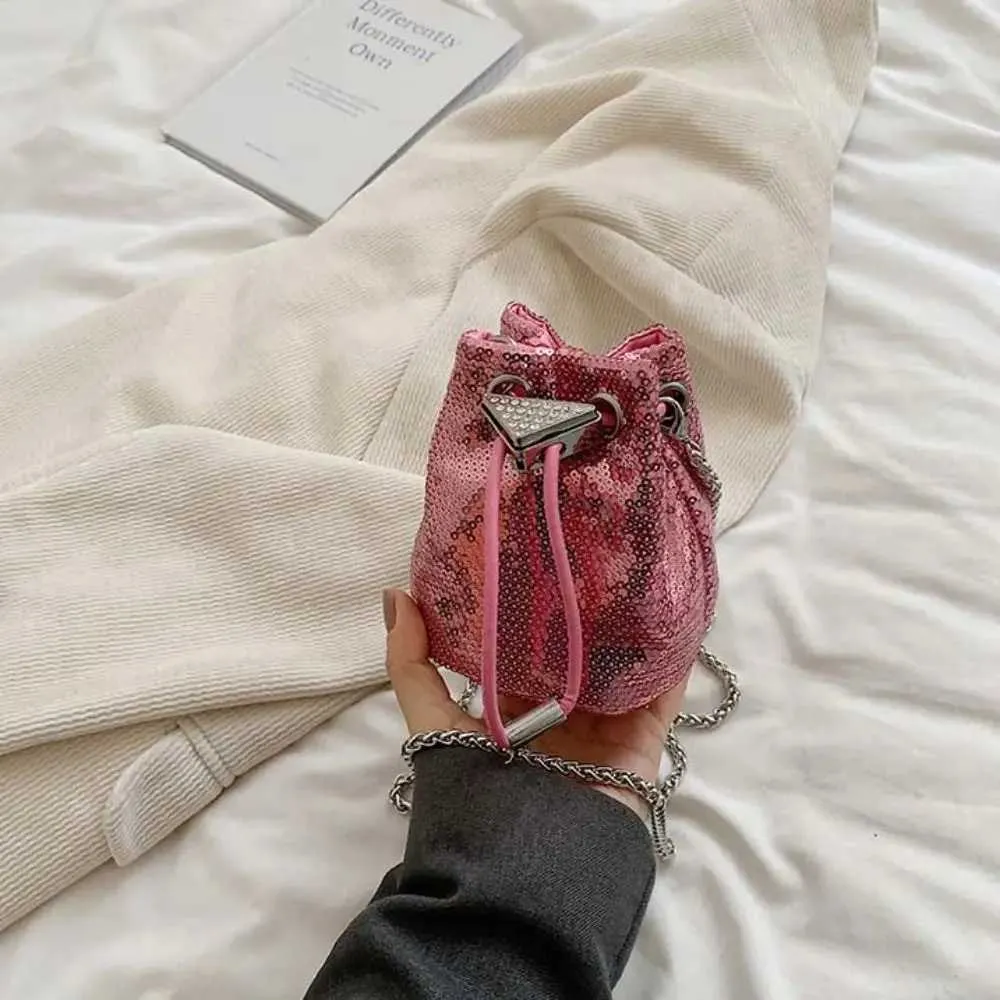 Portable Rhie Glitter Bucket Sequin Crossbody Mobile Phone Bag Mini Chain Coin Purse GirlsC241217_voghion.com