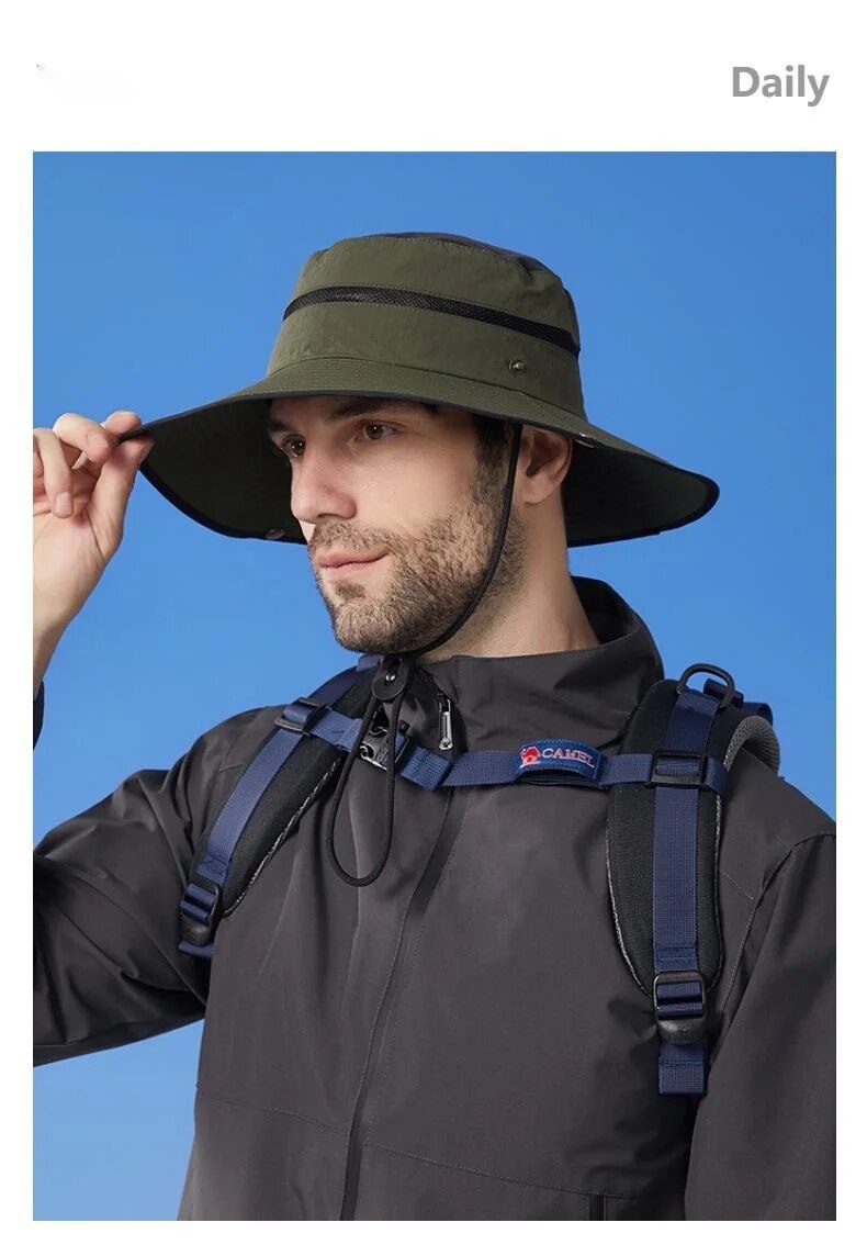 New Large Brimmed Waterproof Outdoor Hat for Men and Women, Suitable for Casual Mountaineering, Sun Protection, Face Covering, Fishing Hat_voghion.com