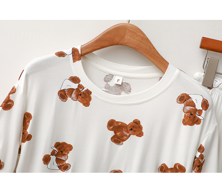 Vêtements pour femmes pyjama modal pour femmes en été mince ours de dessin animé confortable doux col rond pantalon à manches courtes vêtements de maison_voghion.com