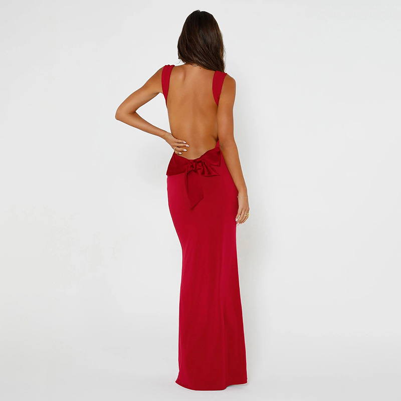 Women's Sexy Backless Bow Slim Hip Dress For Fashionable Ladies_voghion.com