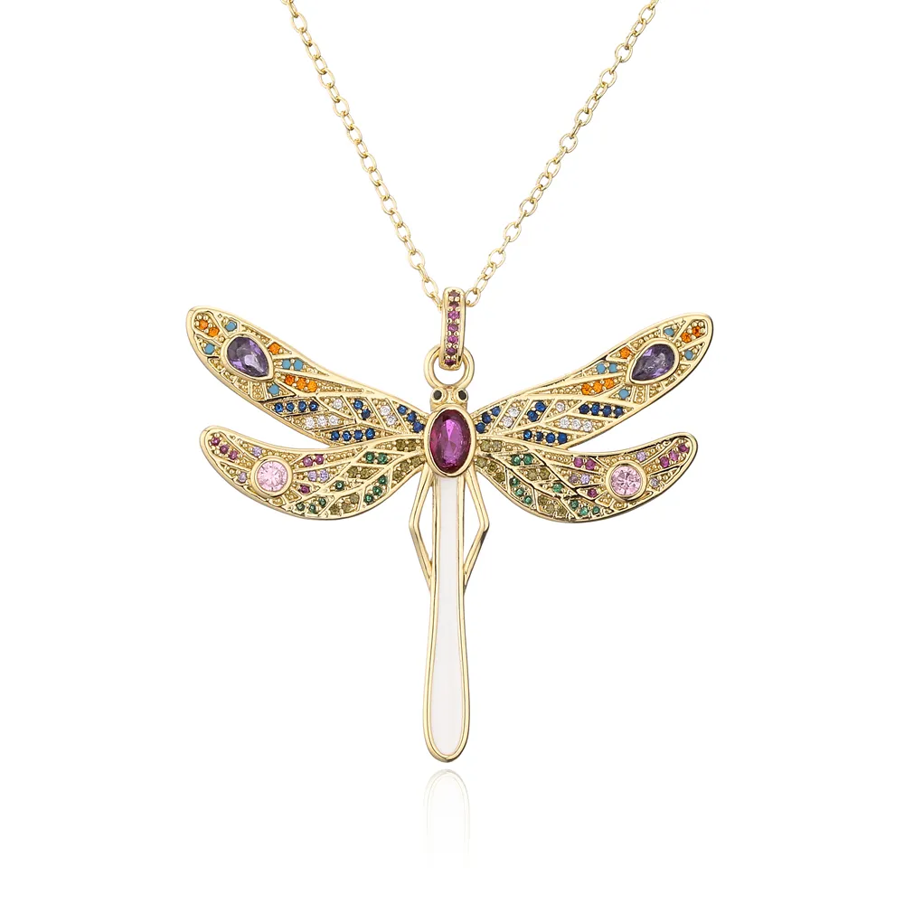 Colliers pendentifs ACHETER 2023 CZ Zircon Pave Setting Grande taille Dragoy pour femmes Collier chaîne en cuivre doré Cadeau_voghion.com