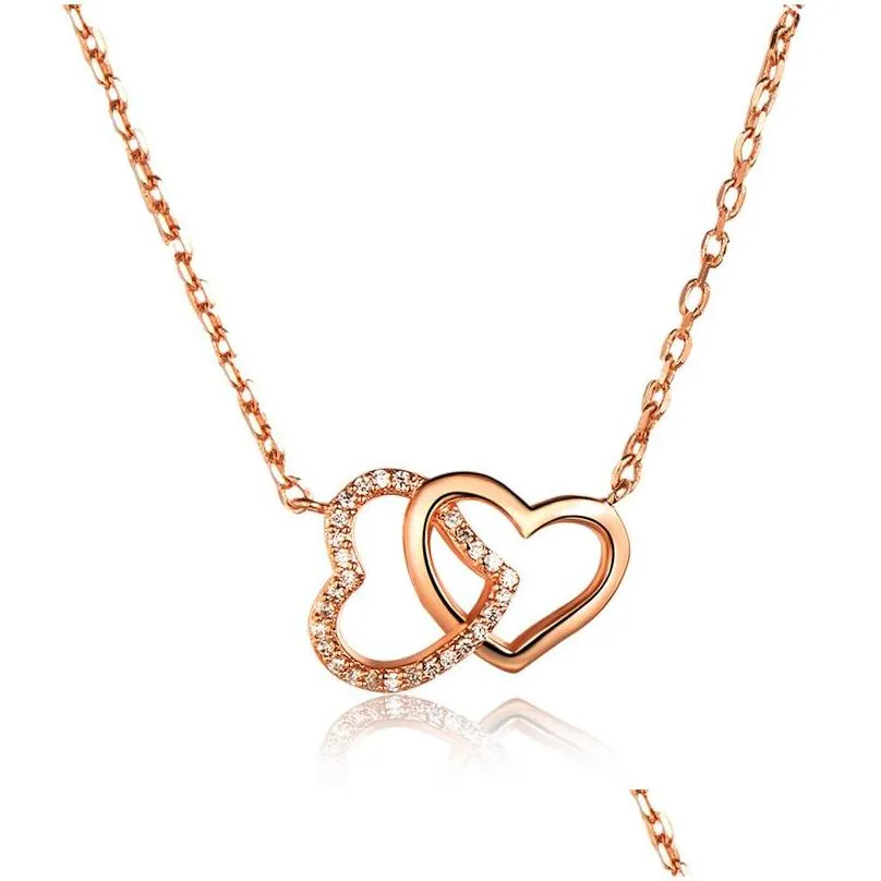 Sterling Silver Double Heart Pendant Necklace For Valentines Day_voghion.com