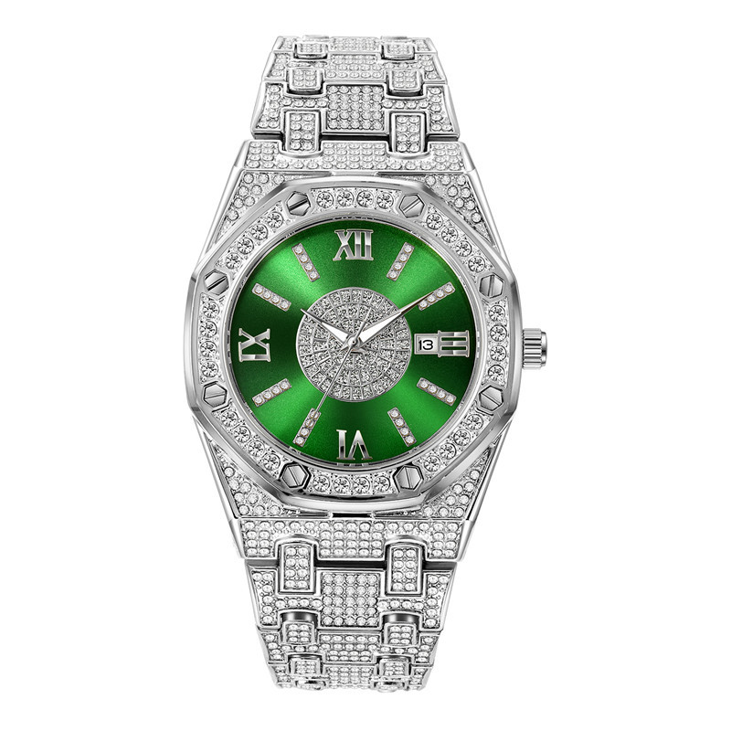 Gulddiamant Hiphop Legeringsband Datum Quartz Klockor För Herr_voghion.com