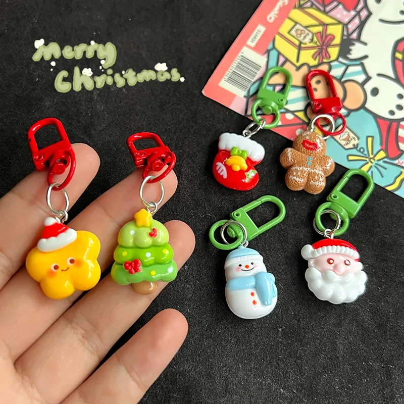 Cute Chistmas Chain Catoon Gingebead Man Santa Snowman Doll Pendant Xmas Tee/Sock Key Ring Backpack Chams Bag_voghion.com