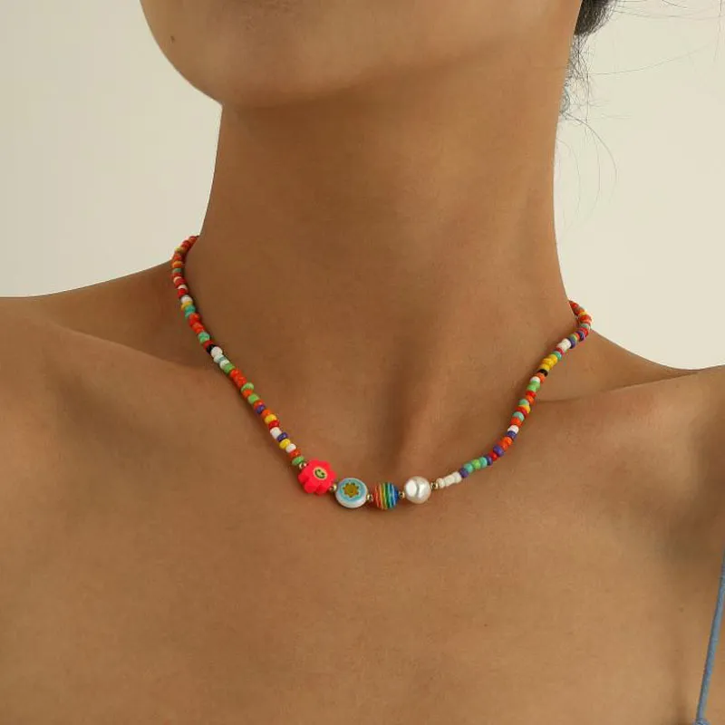 Chains 2023 Summer Boho Colorful Pearl Resin Seeds Beads Handmade Collar Clavicle Choker Necklaces For Women Jewelry_voghion.com