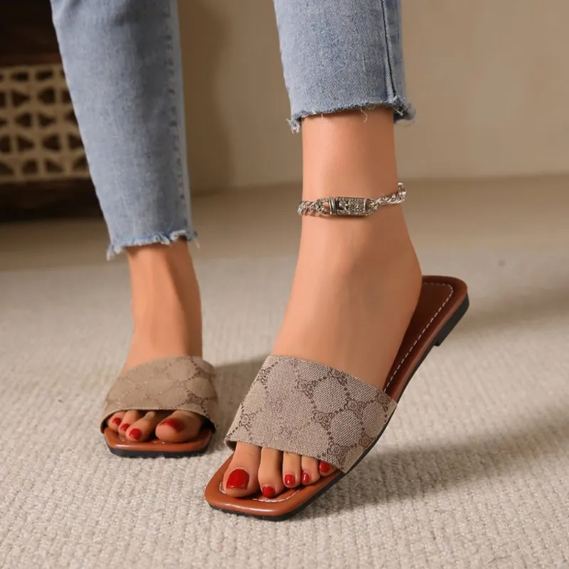 Slippers Print Random Flats Casual Sandals Summer New 2024 Brand Women Shoes Slides Femme Beach Flip ps_voghion.com