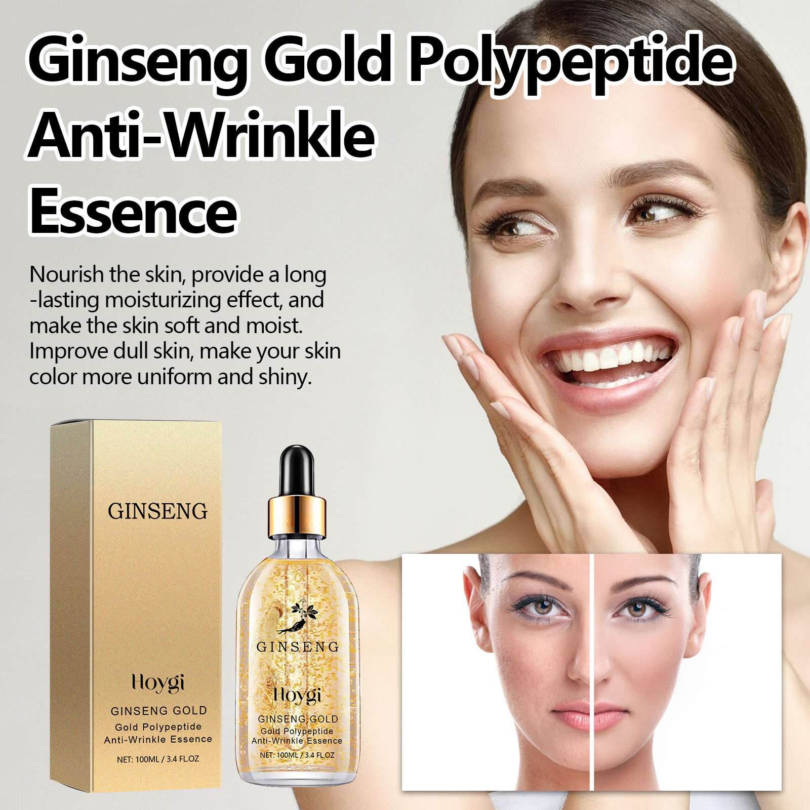 Hoygi ginseng polypeptide anti wrinkle essence, lasting moisturizing, improving dull wrinkles, softening and_voghion.com