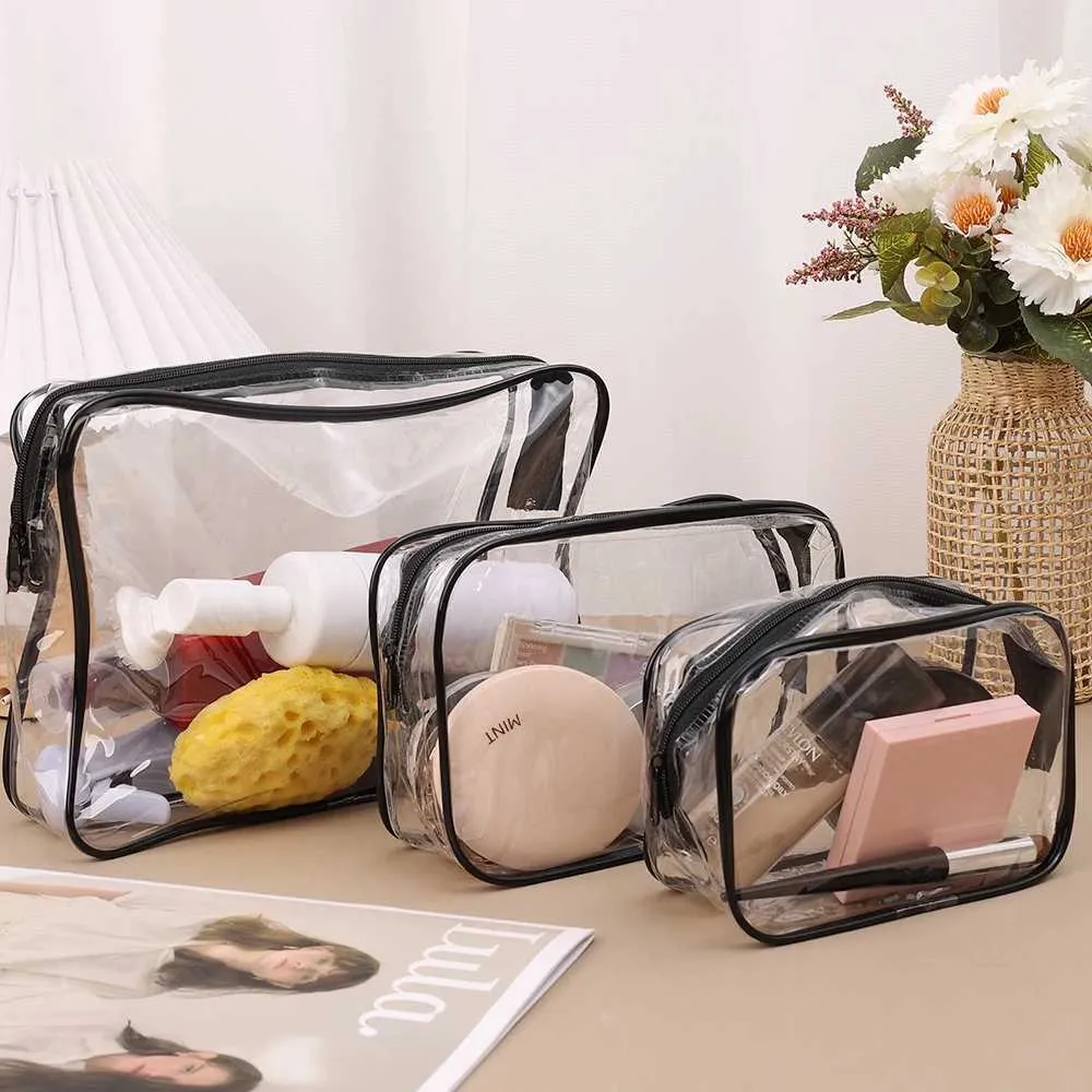 Simple PVC transparent waterproof storage box travel makeup organizer bathroom wash bag Y241023_voghion.com