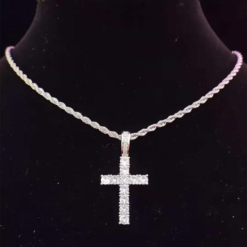 Anheng Halskjeder Menn Kvinner Hip Hop Cross Halskjede Med 4mm Zircon Tennis Kjede Iced Out Bling HipHop Smykker Mote_voghion.com