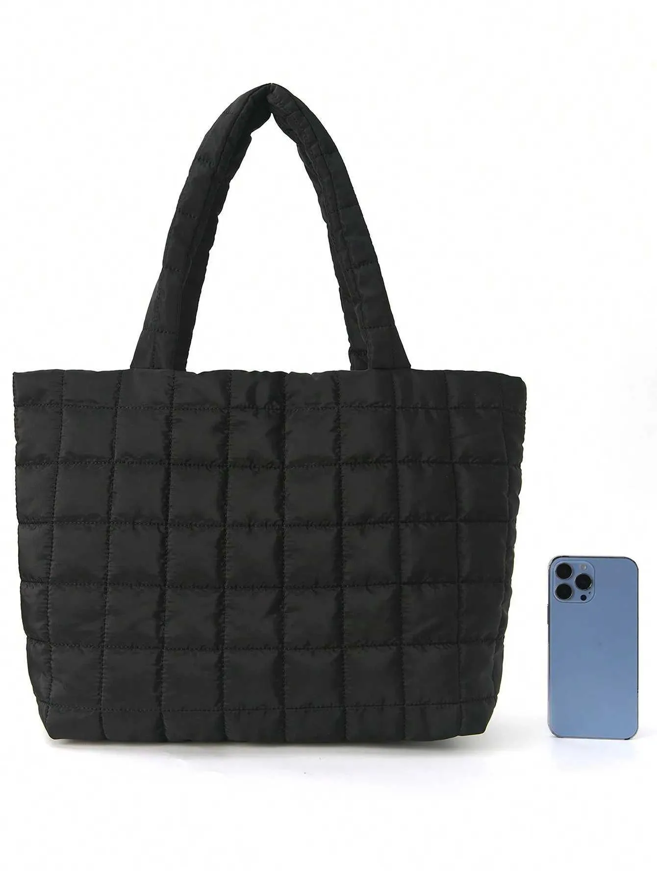 Minimalist Quilted Puffy Shoulder Bag Large Capacity Tote Bag_voghion.com