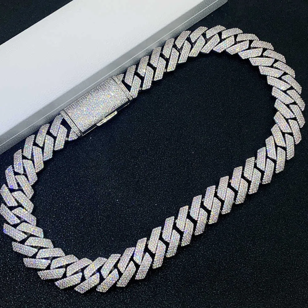 Moissanite karoliai, kubietiškos grandinėlės, 20 mm, 4 eilių, pilni deimantai, išimami iš VVS, deimantų testeris, nerūdijančio plieno danga_voghion.com