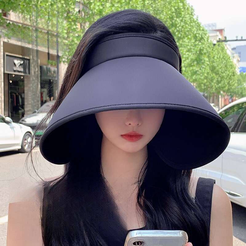 Summer Wrap Around Full Face Women's Large Brim Hollow Top Riding Hat, UV Ice Silk Sun Hat_voghion.com
