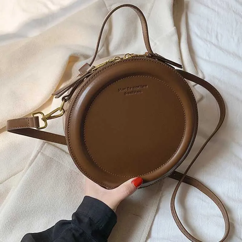 Einfarbig PU Leder Schulter Umhängetasche Für Frauen Runde Kleine Handtasche Mode Designer Taschen Weibliche Zipper_voghion.com