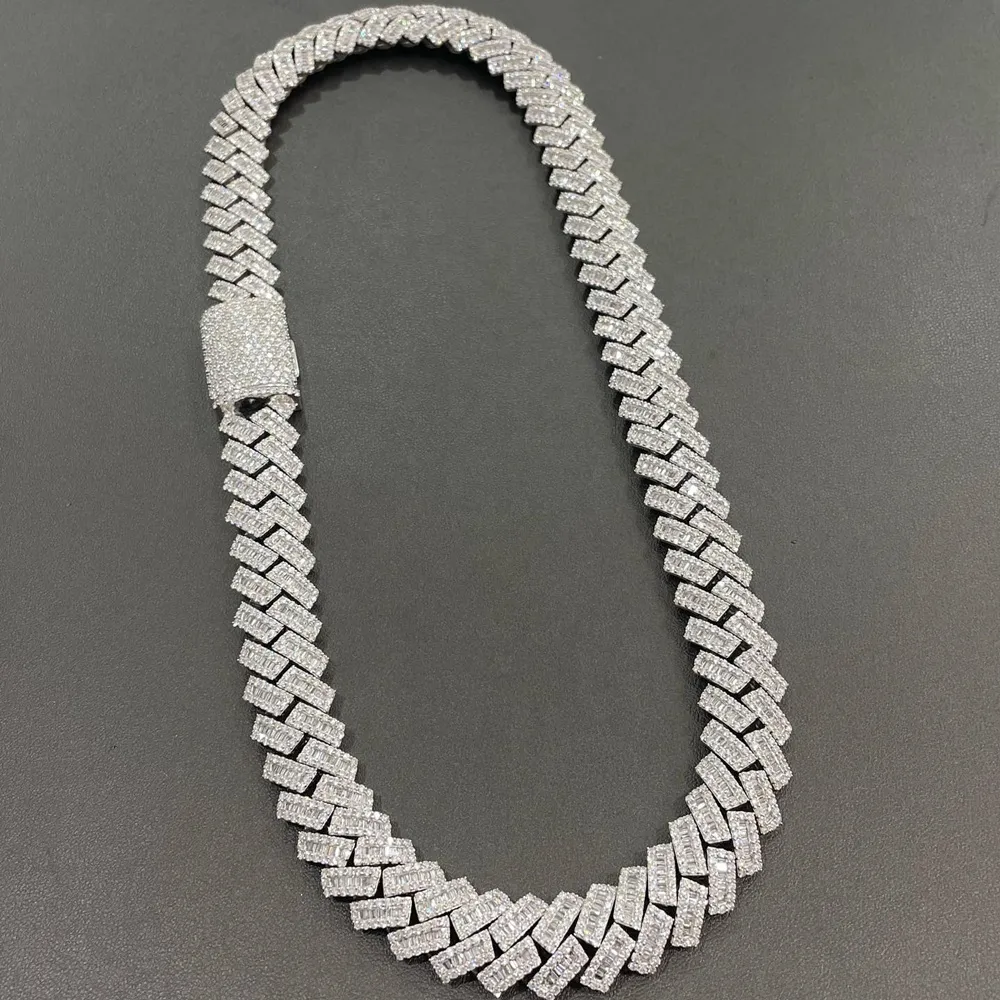 Pendant 15mm Hip Hop VVS Diamond Baguette Cuban Link Chain Moissanite Sier Jewelry Box Necklaces Hiphop_voghion.com