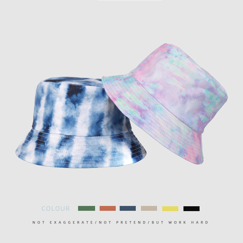 Summer New Tie Dyed Printed Wide Eaf Flat Top Unisex Outdoor Sunscreen Fisherman Hat  Bucket hat_voghion.com