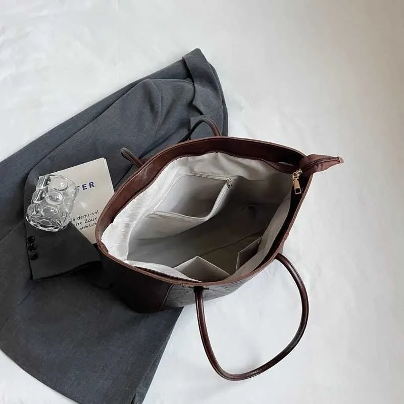 Borsa a tracolla casual da donna, alla moda, grande, per ufficio, per pendolari, con cerniera, per la spesa, a mano ..._voghion.com