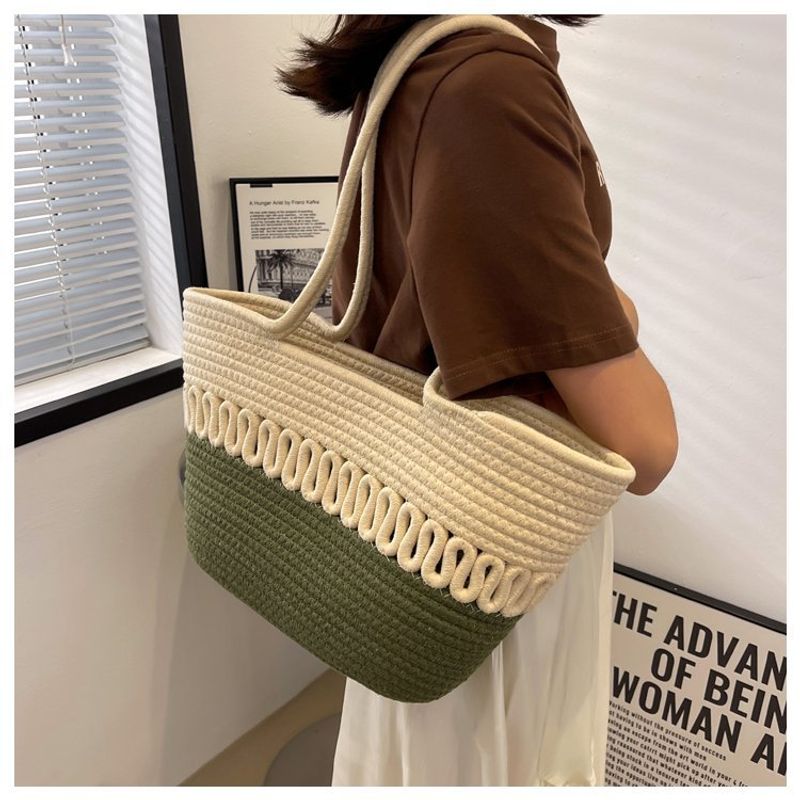 Spring and summer niche grass for women in 2024, new trendy cotton thread woven beach bags, large capacity single_voghion.com
