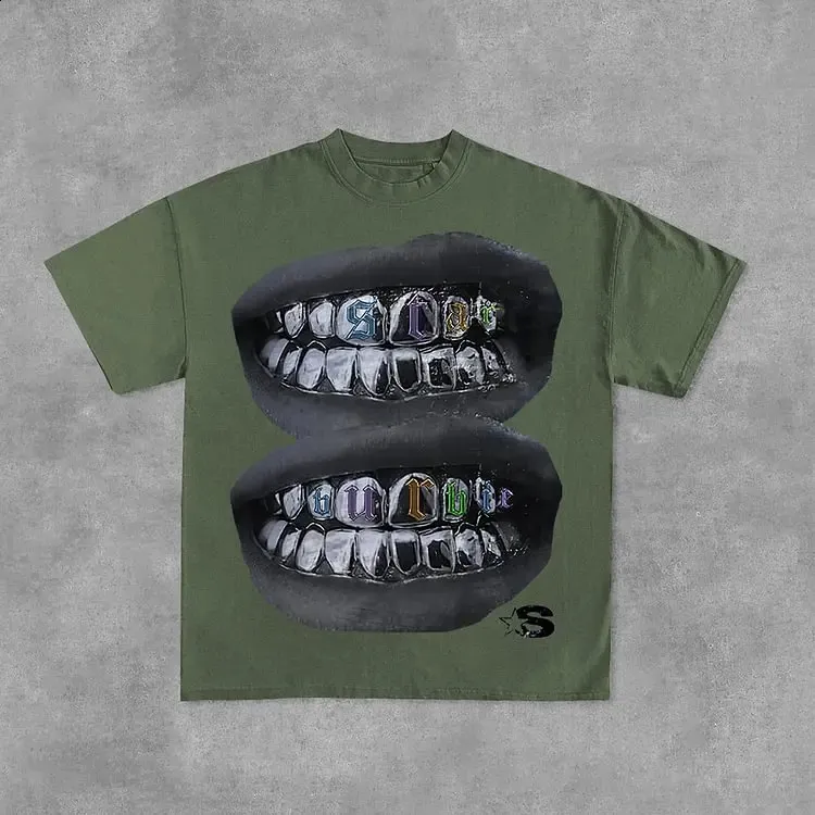 Loose Lip Print Graphic 100% Cotton T-Shirt Men Y2K Summer Short Sleeves Vintage Oversize Tshirt Streetwear Women Tops_voghion.com