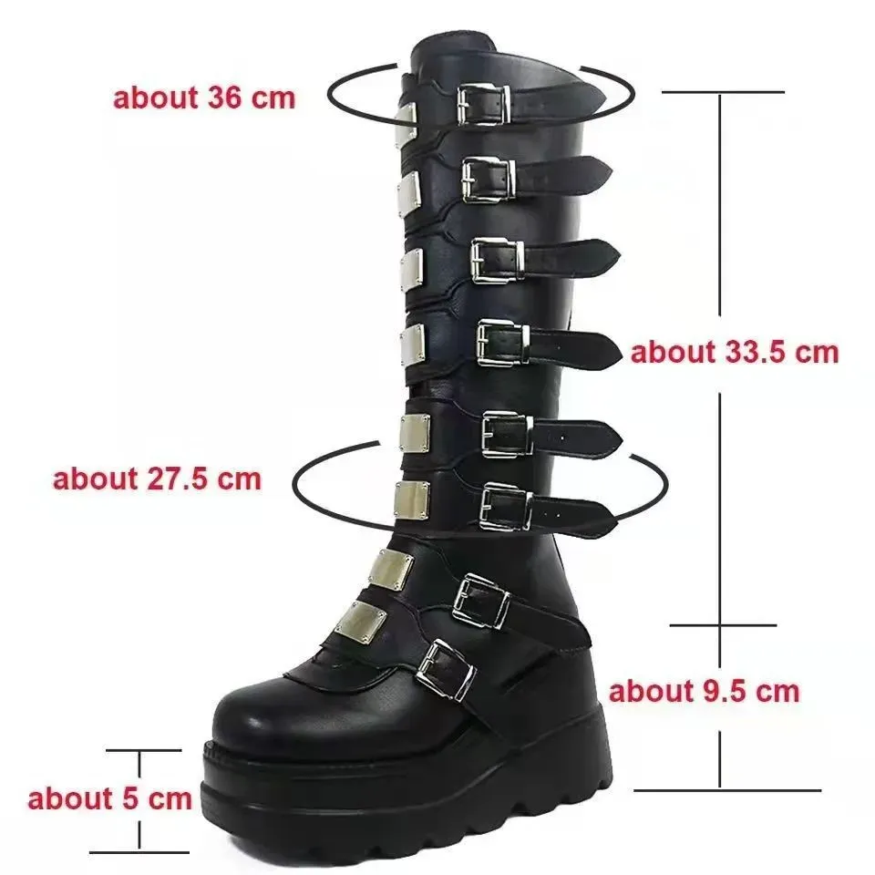 Botas góticas de plataforma até o joelho, estilo punk, pretas, sexy, para motociclistas, lançamento 2023, cosplay de Halloween 2024, sapatos Atos Mujer para mulheres._voghion.com