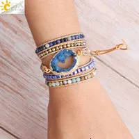 Charm CSJA Naturstensarmband Rosa Kvarts Läderarmband för Kvinnor Rosenstenar Kristallpärlor Bohemiska Smycken 5_voghion.com