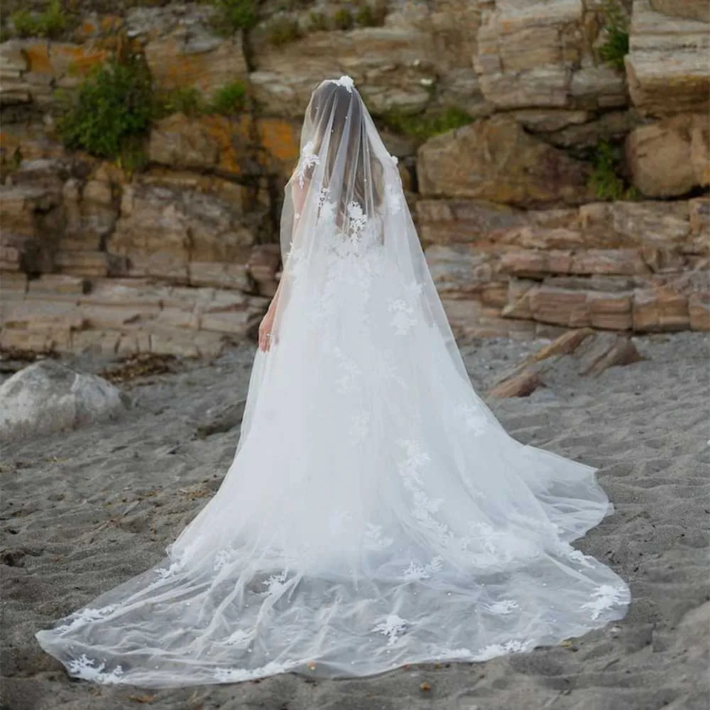 Hair Jewelry 3D Flowers Bridal Veils Pearls Veil 1 Tier Long Cathedral Veu With Comb Wedding Accessories For Bride VP56_voghion.com