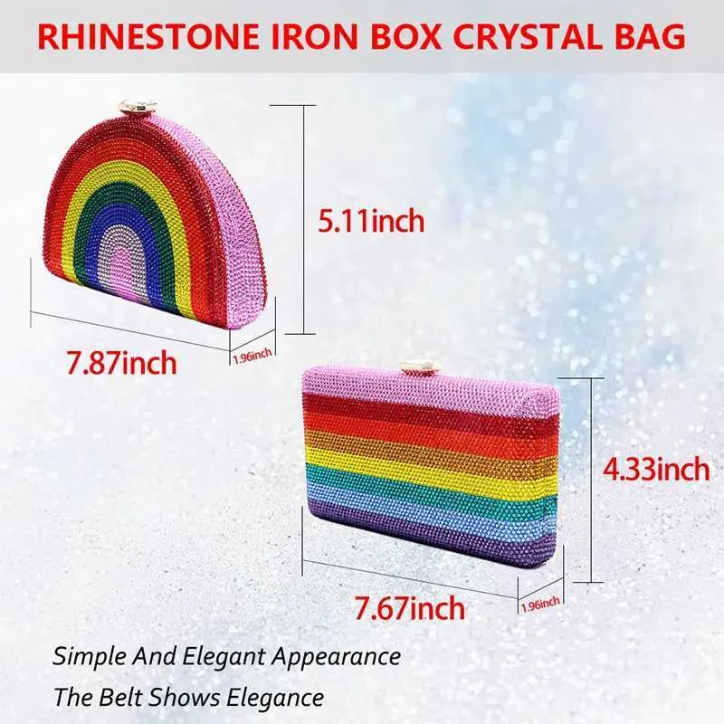 Neuestes Design Damen Rhie Handtasche Hochzeitsbankett Geschenk Kristall mehrfarbig gestreift Regenbogen Dia Abendessen Tasche Y241019_voghion.com