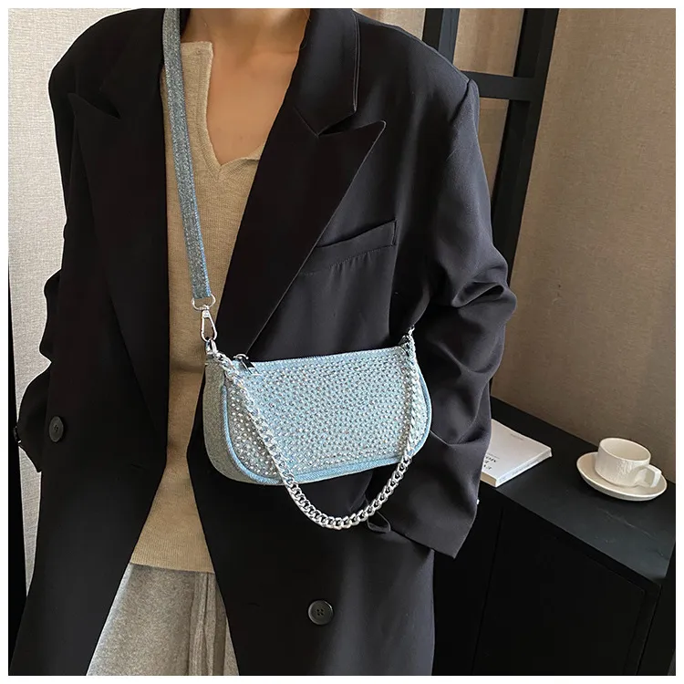 Koreanische Casual Denim Umhängetaschen Für Frauen Designer Handtaschen Und Geldbörsen 2024 Neue Pailletten Y2K Unterarm_voghion.com