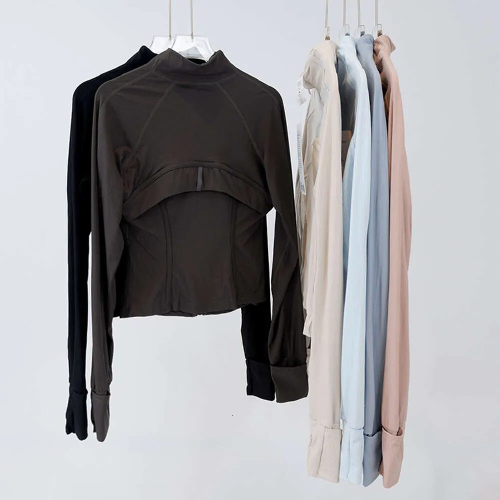 Yoga Cropped Define Coat Long Sleeve Shirt Rib Short Womens Tight Thin Jacket Breathable Cardigan Sportswear Summer_voghion.com