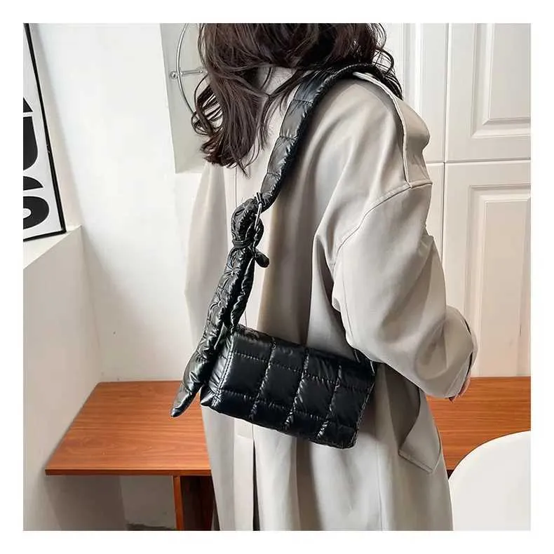 Moda trapuntata invernale leggera calda imbottita in cotone scozzese spalla donne sottobraccio borse gonfie borse C241216_voghion.com