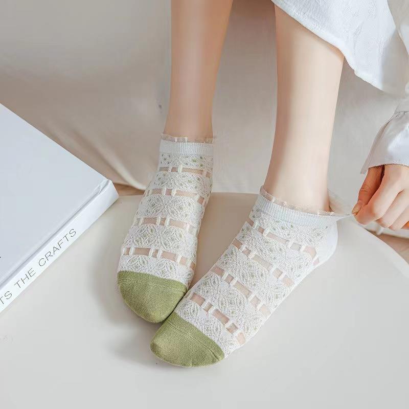 Socks For Women Spring And Summer Korean Thin Short Socks Summer Sweat Absorbent Breathable Invisible Socks Japanese Sweet Floral Ladies Socks_voghion.com
