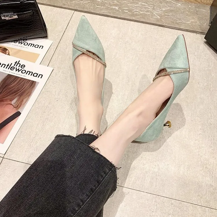 S Pointed High Women's Slim Heels Spring And Autumn New Korean Version Shallow Mouth Rhie Single Shoes_voghion.com