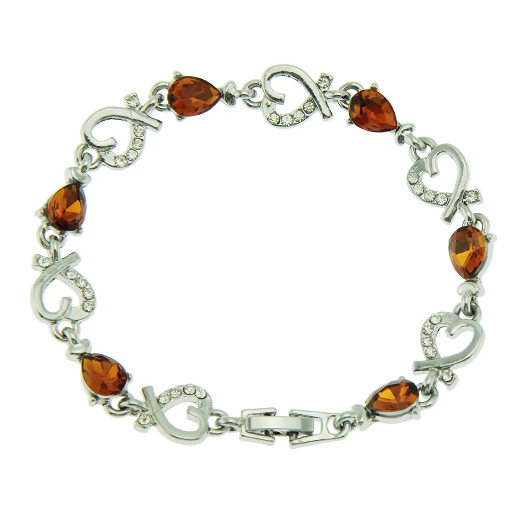 Rhinestone Heart Charm Bracelet With Gold And Silver Chain Style_voghion.com