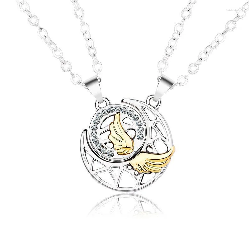 Naszyjniki z wisiorkami Słońce Księżyc i gwiazdy Naszyjnik dla par Pióro Skrzydło Magnes Przyssawka Łańcuszek obojczyka Dla mężczyzn Kobiety Obojczyk_voghion.com