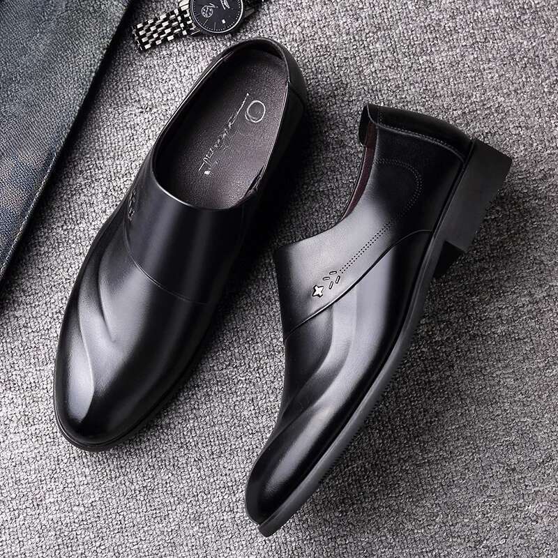 Zapatos de boda británicos de piel de vaca sin cordones para hombre, informales, de primavera y otoño_voghion.com