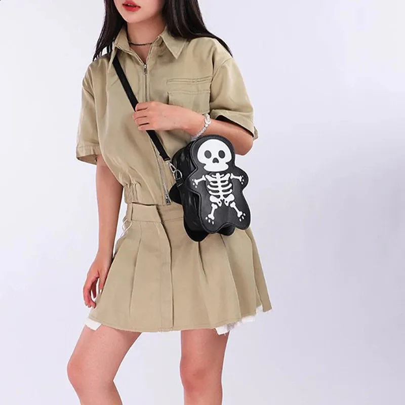 Halloween Crossbody Lustiges kleines süßes Skelett Schultertasche PU-Leder Messenger Handtasche Einkaufstasche Weihnachtsgeschenk 240912_voghion.com
