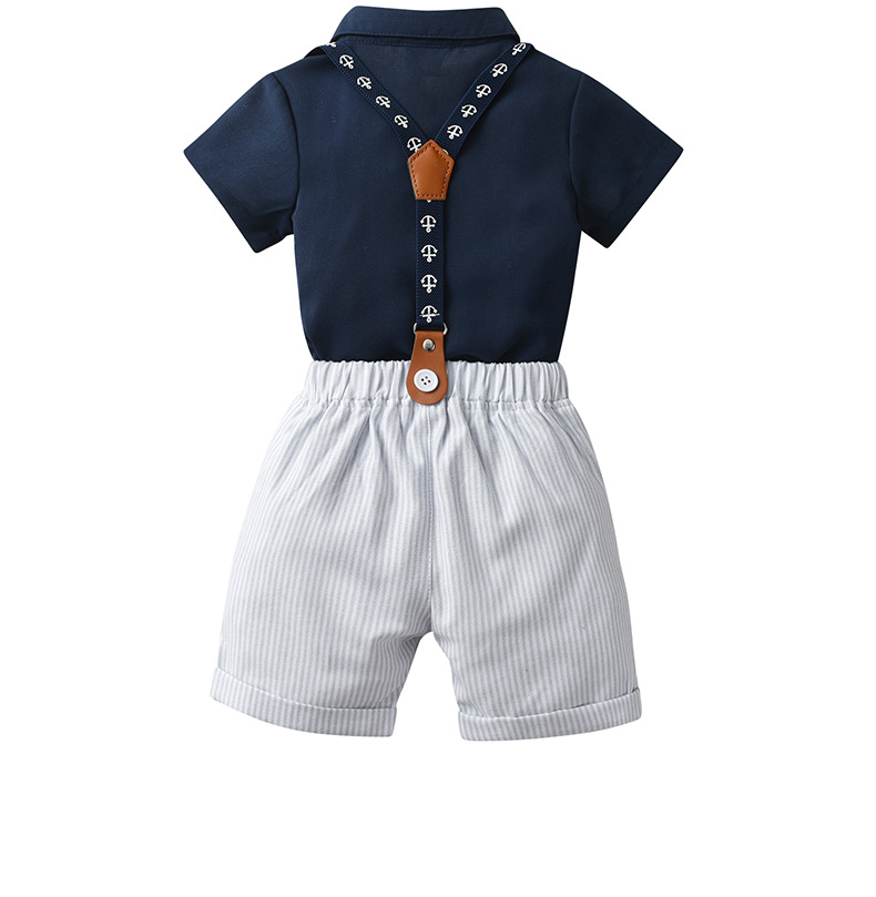 Mother&Kids Jongenskleding Herenoverall Driedelig kinderpak Babyzomer jongenszomerpak met korte mouwen_voghion.com