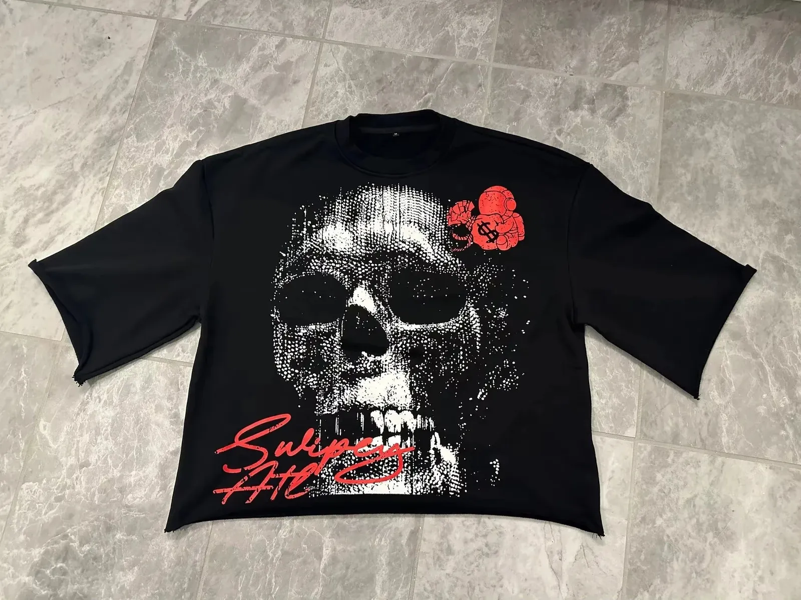 Y2K Vintage Gothic Skull Grafische Print T-shirt Heren Oversized Casual Puur Katoen Korte Mouw T-shirt Dames Cropped Top 250213_voghion.com