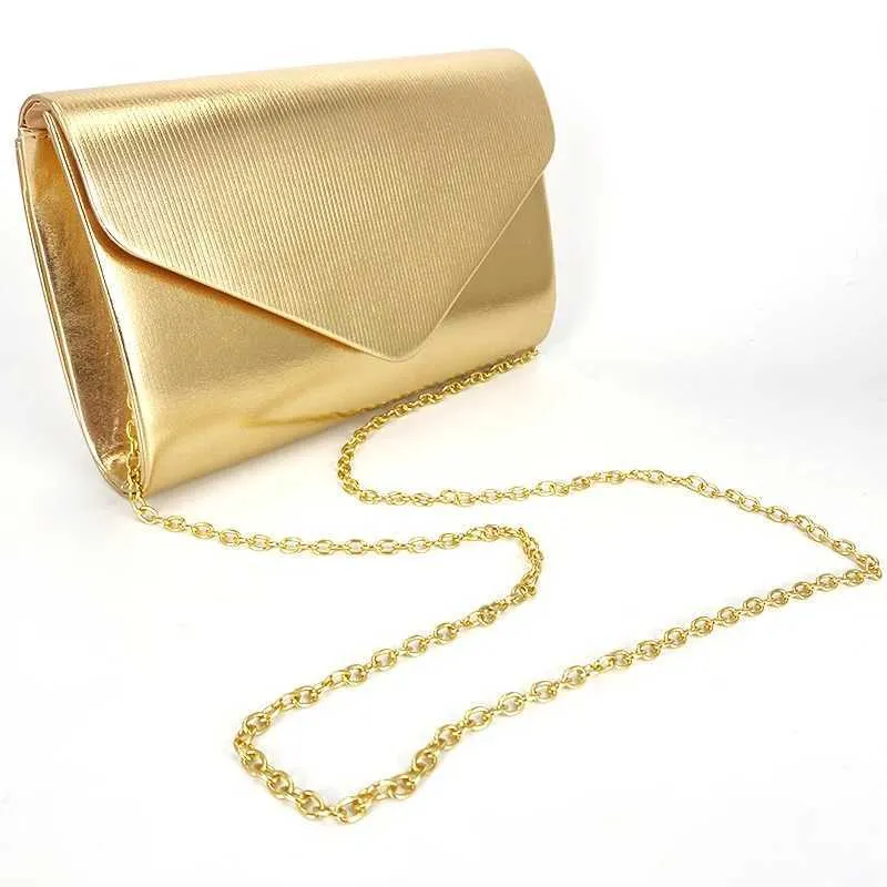 Exquisite Evening Clutch Shiny Leather Envelope Chain Cross Body Bag Womens Party Wallet Y241019_voghion.com