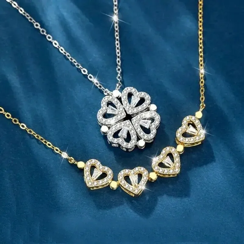 Collana con foglia portafortuna, donna, erba, magnete, attrae la luce, accessori di alta qualità, senso di un'altra catena per clavicola_voghion.com