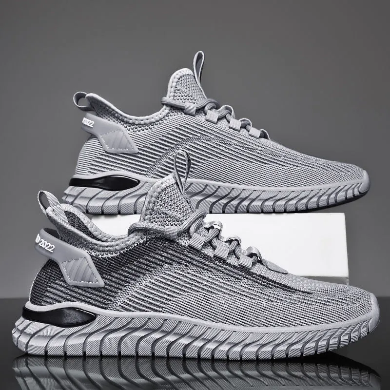 2024 Scarpe da corsa traspiranti da uomo con suola morbida e comode, atletiche, in tessuto volante, sottili, Hundred Tide, nuove, casual, sportive, grigio_voghion.com